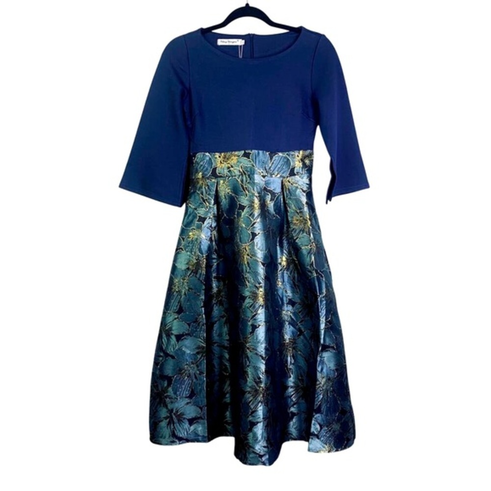 FANCYEVER WISHANG‎ HUANGJIWU Dress M Midi Cocktail Special Event Metallic Detail